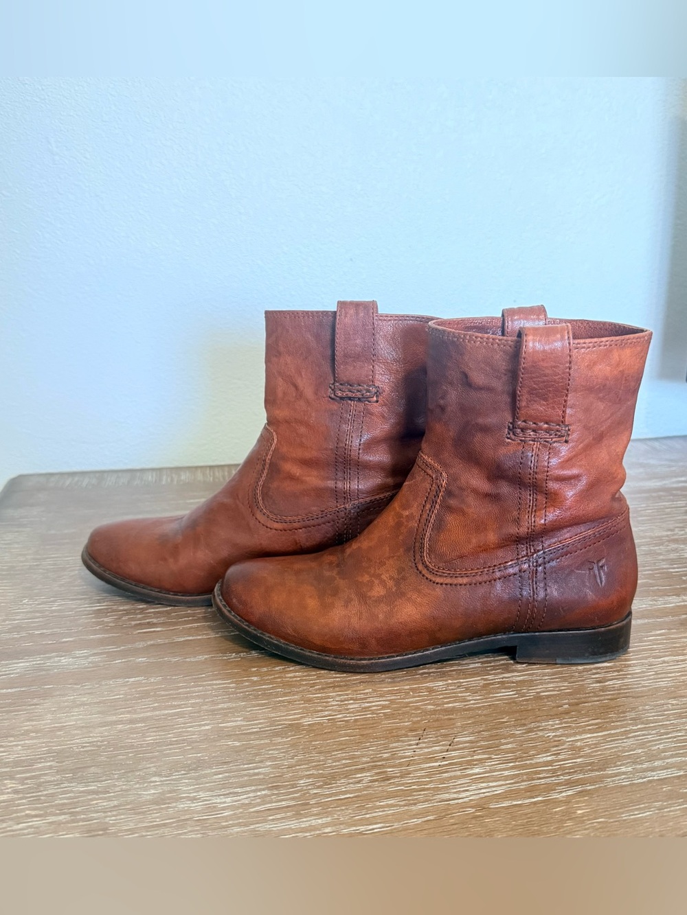 Frye Brown Leather Women's Short Pull-On Ankle Boots